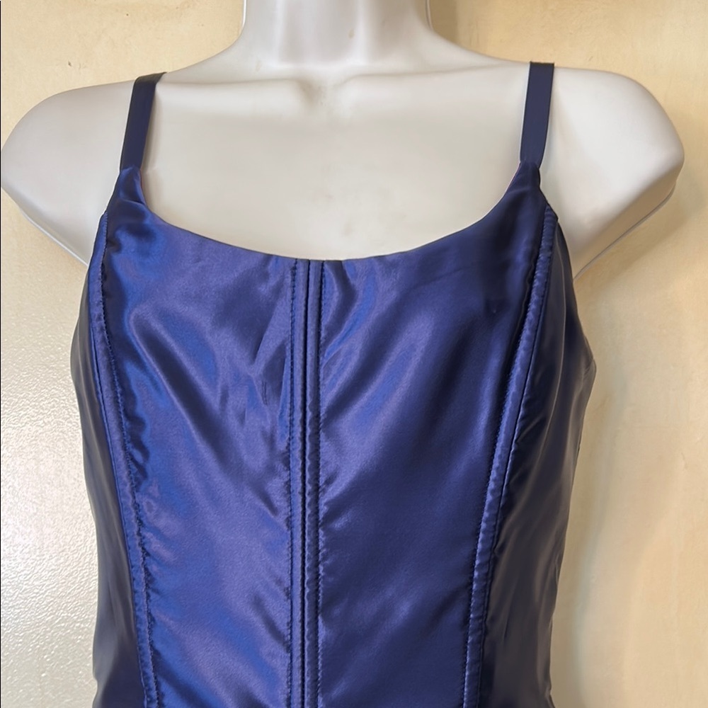 Jessica McClintock for Gunne Sax Navy Blue Satin  Corset Prom Dress size 5/6 - Picture 2 of 12